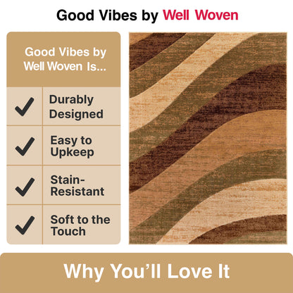 Cecilia Multi Brown Modern Geometric Stripes 3D Textured Rug Well Woven