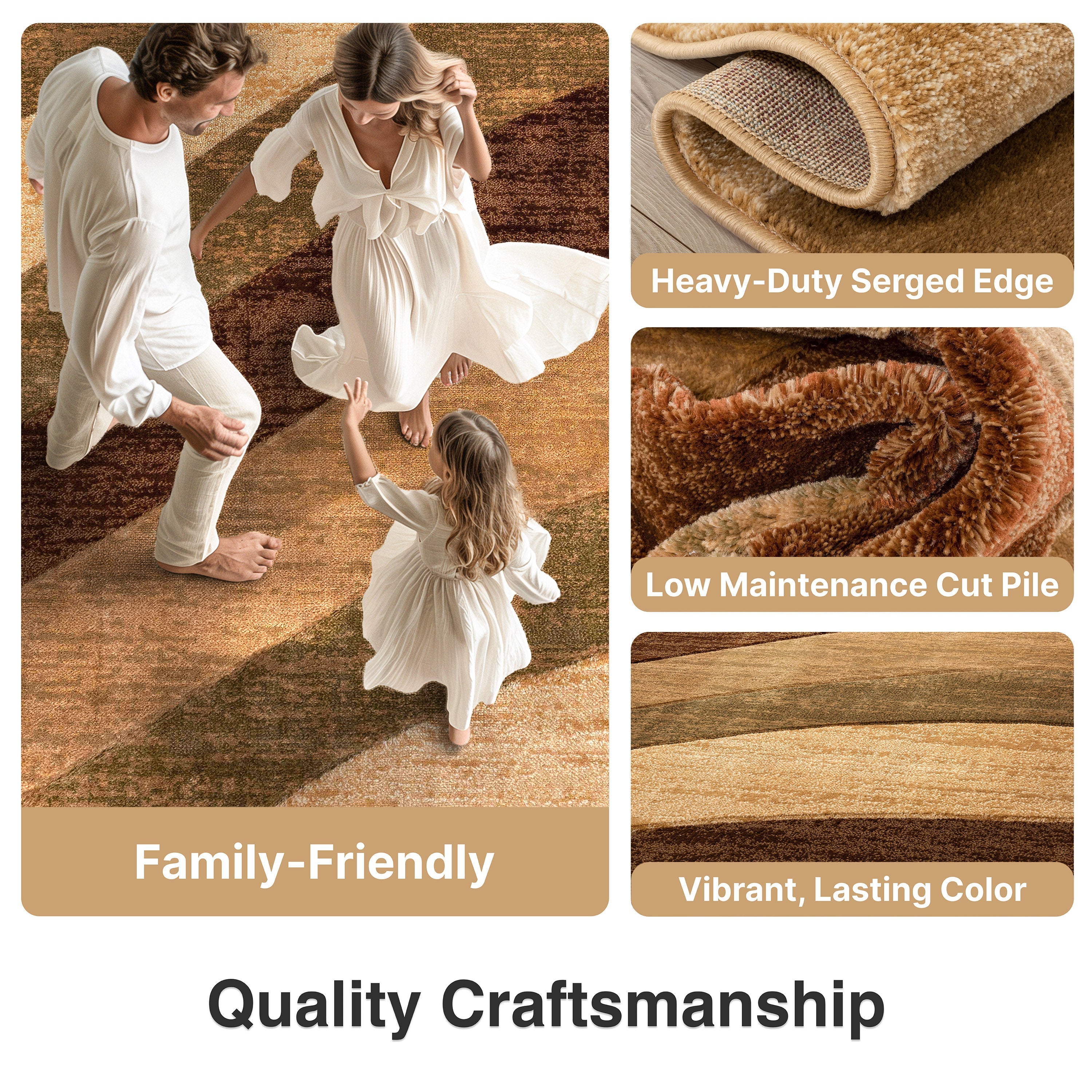 Cecilia Multi Brown Modern Geometric Stripes 3D Textured Rug Well Woven