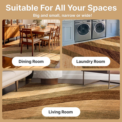 Cecilia Multi Brown Modern Geometric Stripes 3D Textured Rug Well Woven