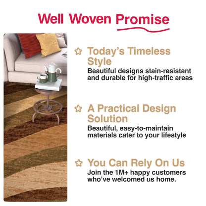 Cecilia Multi Brown Modern Geometric Stripes 3D Textured Rug Well Woven