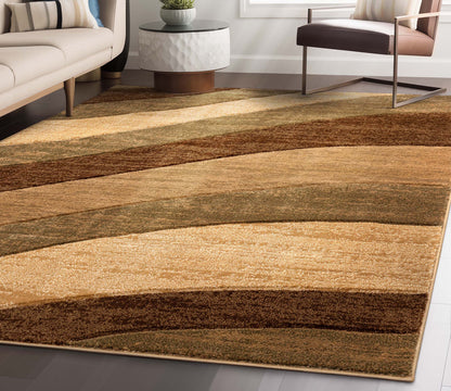 Cecilia Multi Brown Modern Geometric Stripes 3D Textured Rug Well Woven