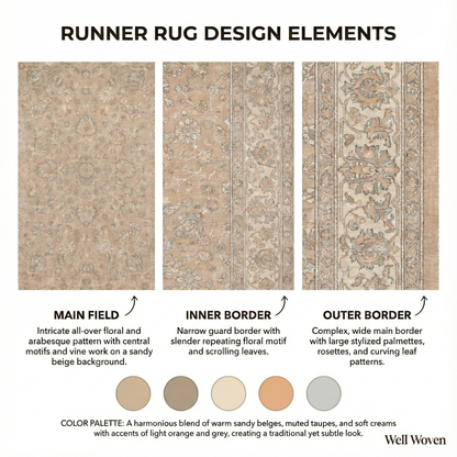 Custom Size Hallway & Stair Runner Rome Vintage Oriental Floral Beige Cream Choose Your Width x Choose Your Runner Length