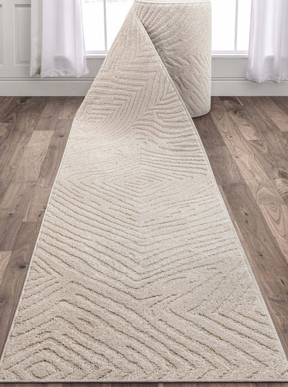 Custom Size Runner Relajo Modern Solid & Striped Ivory Choose Your Width x Choose Your Length Hallway Runner Rug Well Woven