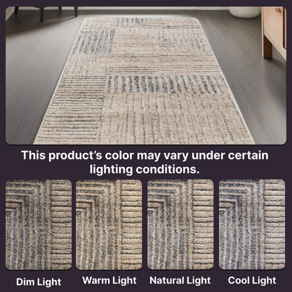 Custom Size Runner Sula Modern Geometric Boxes Ivory Grey Choose Your Width x Choose Your Length Hallway Runner Rug Well Woven