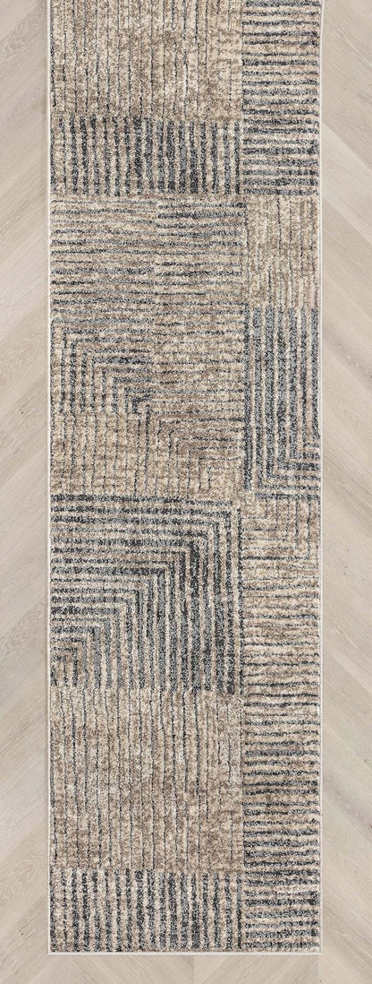 Custom Size Runner Sula Modern Geometric Boxes Ivory Grey Choose Your Width x Choose Your Length Hallway Runner Rug Well Woven
