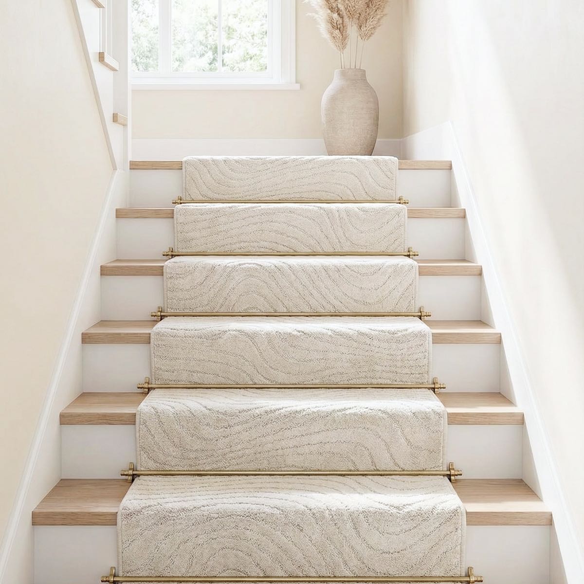 Custom Size Runner Sibi Modern Solid & Striped Ivory Choose Your Width x Choose Your Length Hallway Runner Rug
