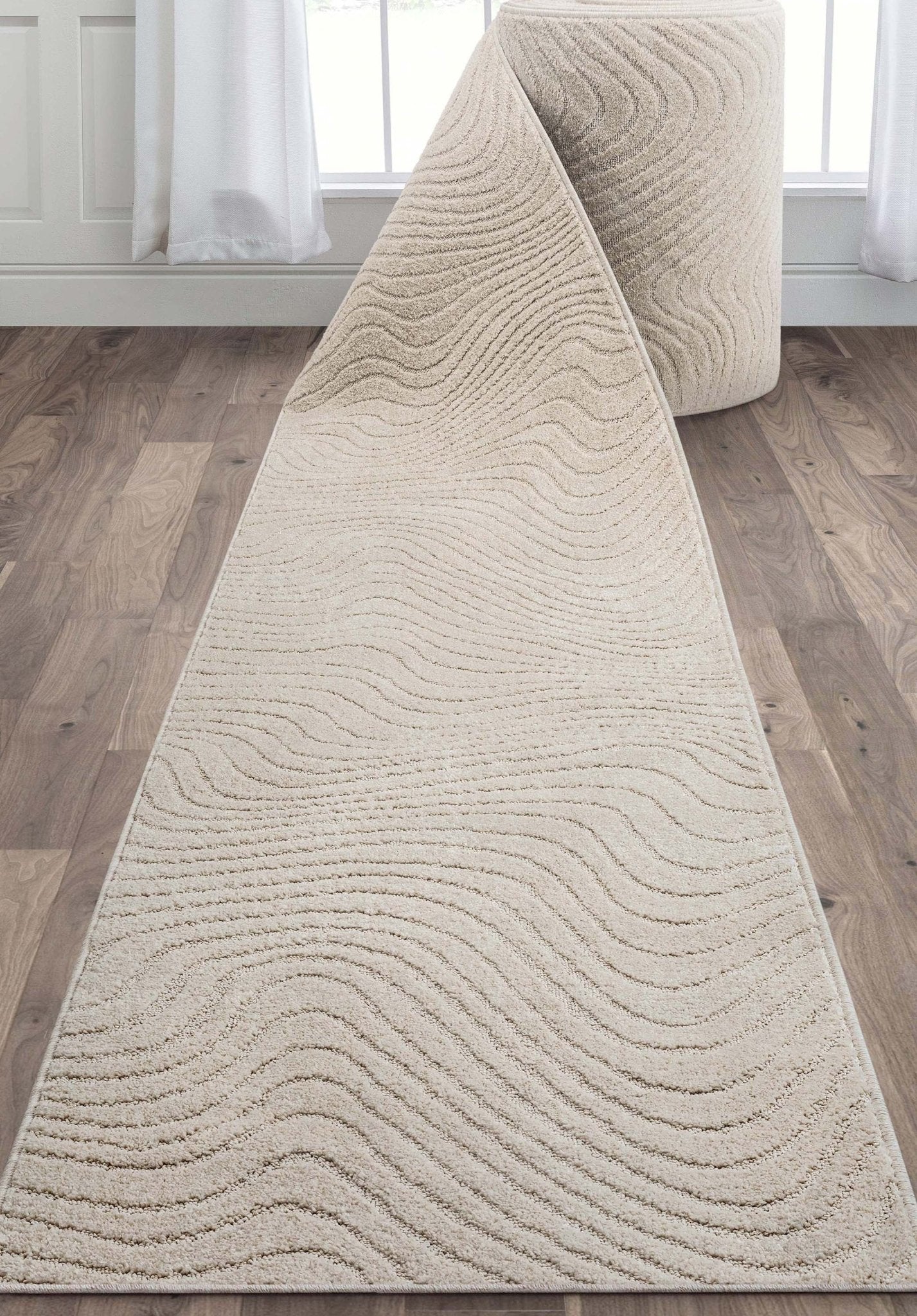 Custom Size Runner Sibi Modern Solid & Striped Ivory Choose Your Width x Choose Your Length Hallway Runner Rug Well Woven
