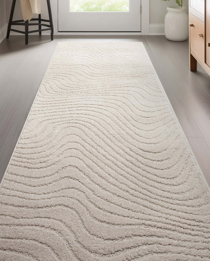 Custom Size Runner Sibi Modern Solid & Striped Ivory Choose Your Width x Choose Your Length Hallway Runner Rug Well Woven