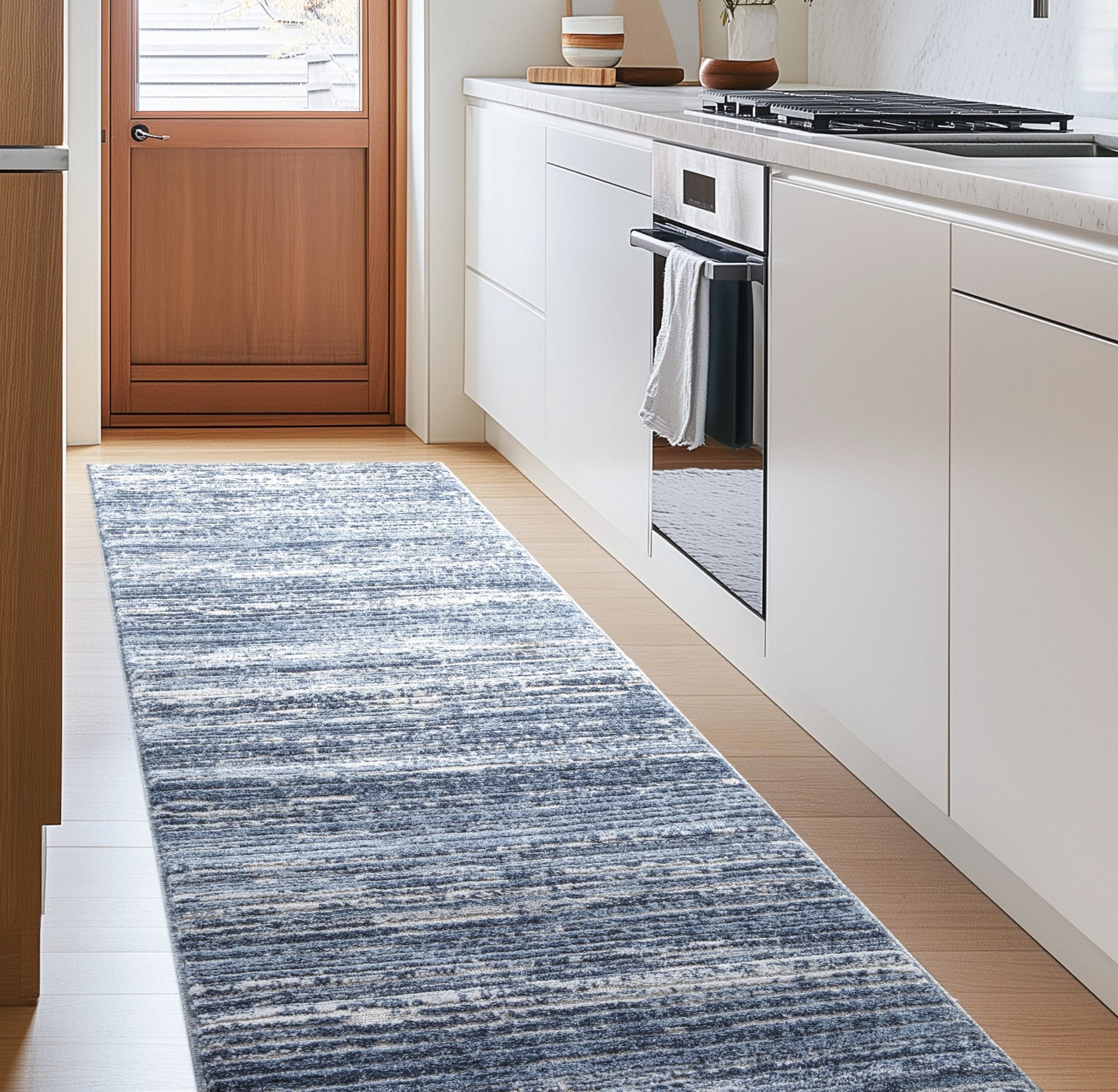 Custom Size Runner Delphi Modern Light Blue Choose Width x Length Hallway & Stair Runner Well Woven