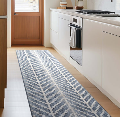 Custom Size Runner Rhodes Modern Blue Choose Your Width x Choose Your Length Hallway & Stair Runner Rug Well Woven