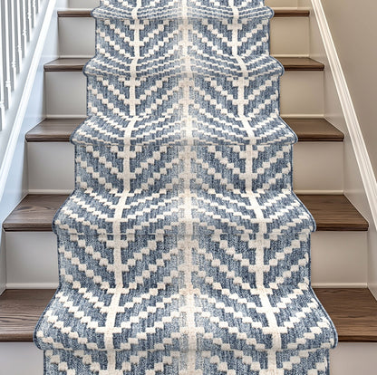 Custom Size Runner Rhodes Modern Blue Choose Your Width x Choose Your Length Hallway & Stair Runner Rug Well Woven