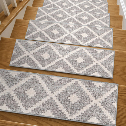 Ailey Ivory Stair Tread Rugs - Well Woven - Ailey Ivory Stair Tread Rugs on wooden steps