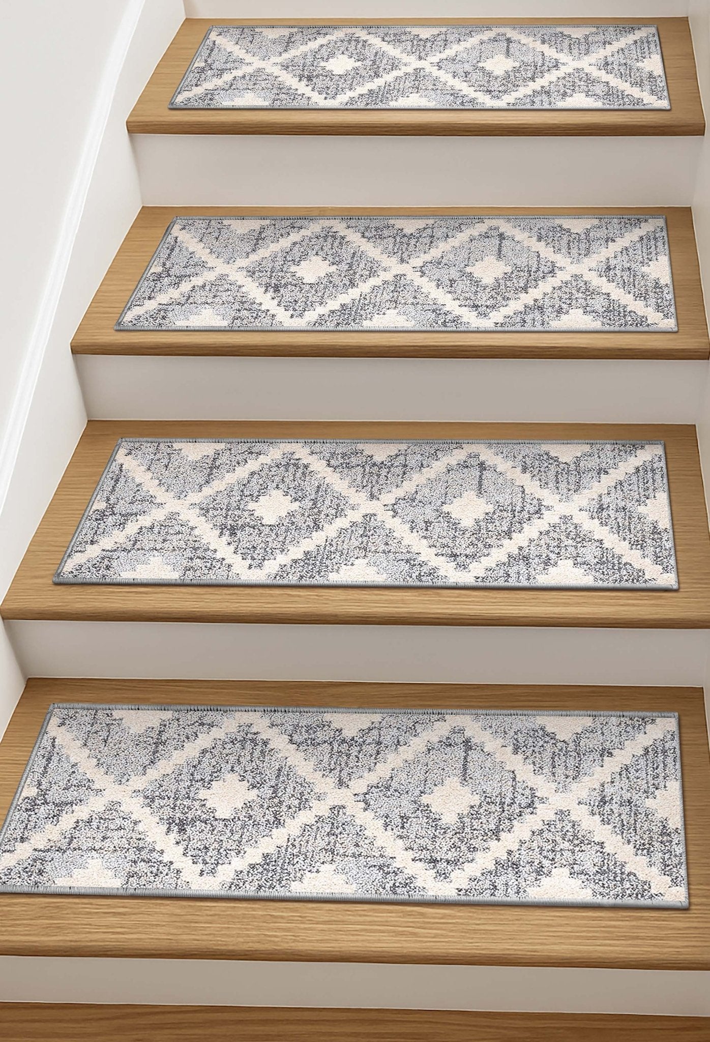 Ailey Grey Stair Tread Rugs - Well Woven - Ailey Grey Stair Tread Rugs on wooden stairs