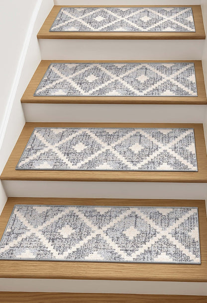 Ailey Grey Stair Tread Rugs - Well Woven - Ailey Grey Stair Tread Rugs on wooden stairs