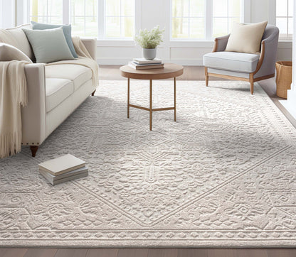 Cloud Medallion Heriz Soft Ivory Rug Well Woven