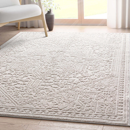 Cloud Medallion Heriz Soft Ivory Rug Well Woven