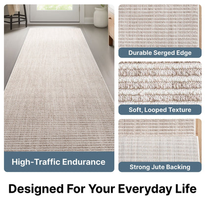 Custom Size Runner Berber Stripes Contemporary Striped Beige Choose Your Width x Choose Your Length Hallway Runner Rug Well Woven