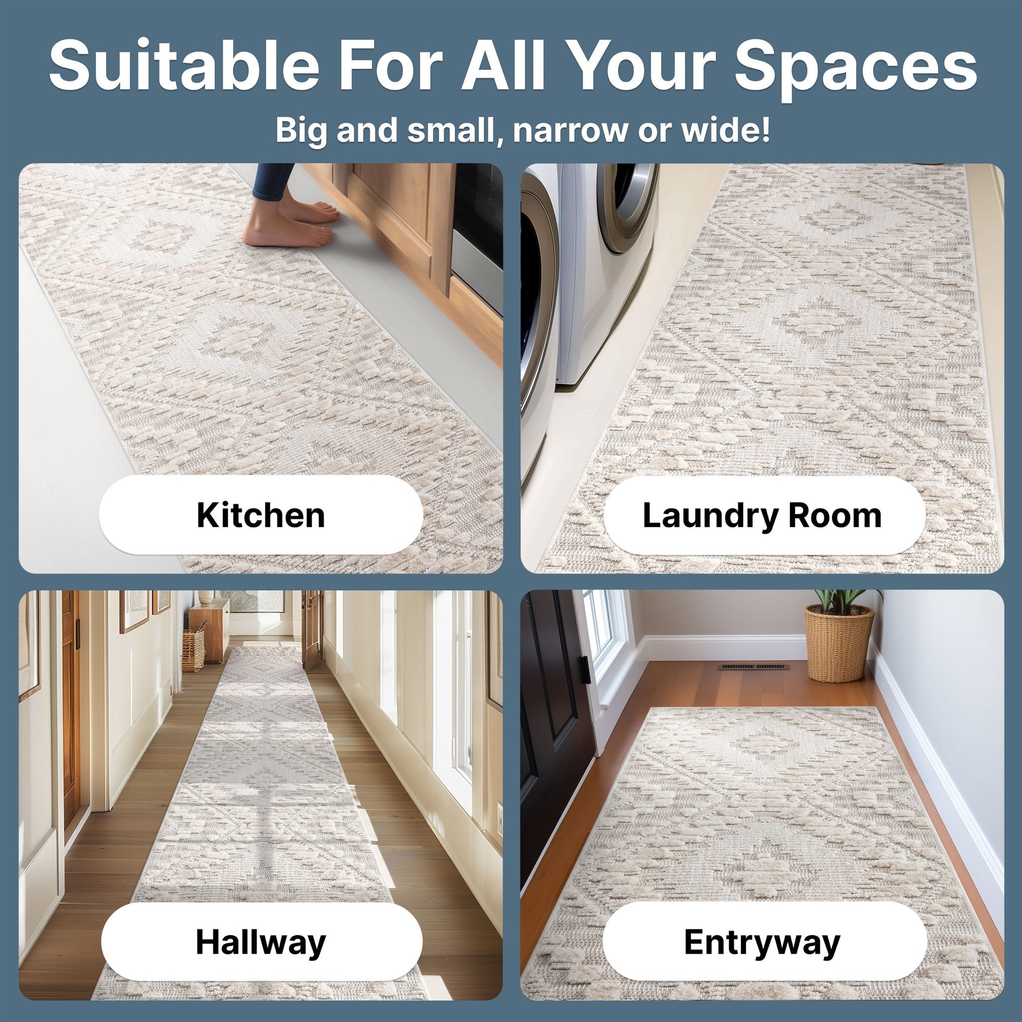 Custom Size Runner Kilim Geo Moroccan Diamond Pattern Beige Choose Your Width x Choose Your Length Hallway Runner Rug Well Woven