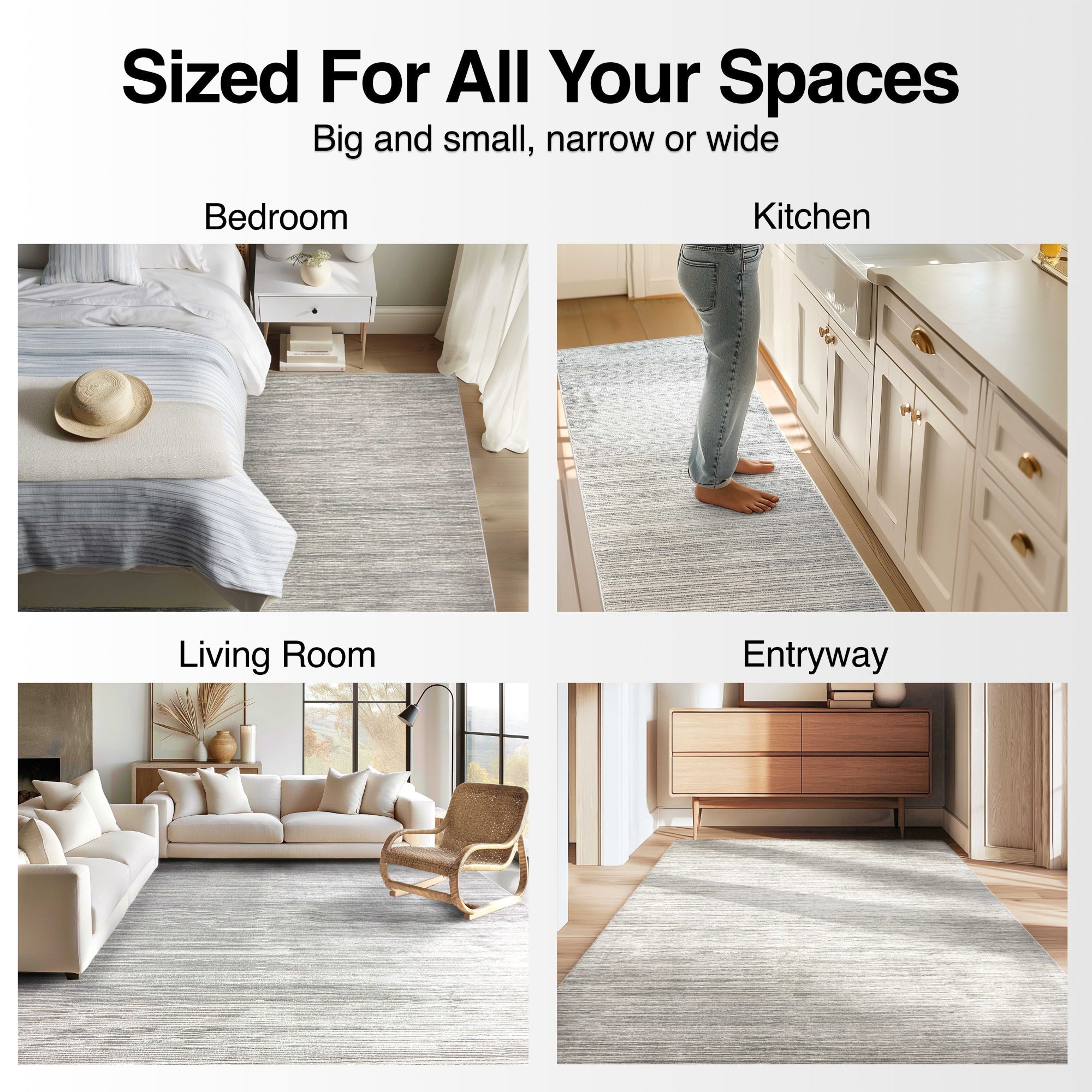 The Abstract Shapes Tidal Sands Textured Design Made-to-Measure Custom Rug for Your Space in various room settings