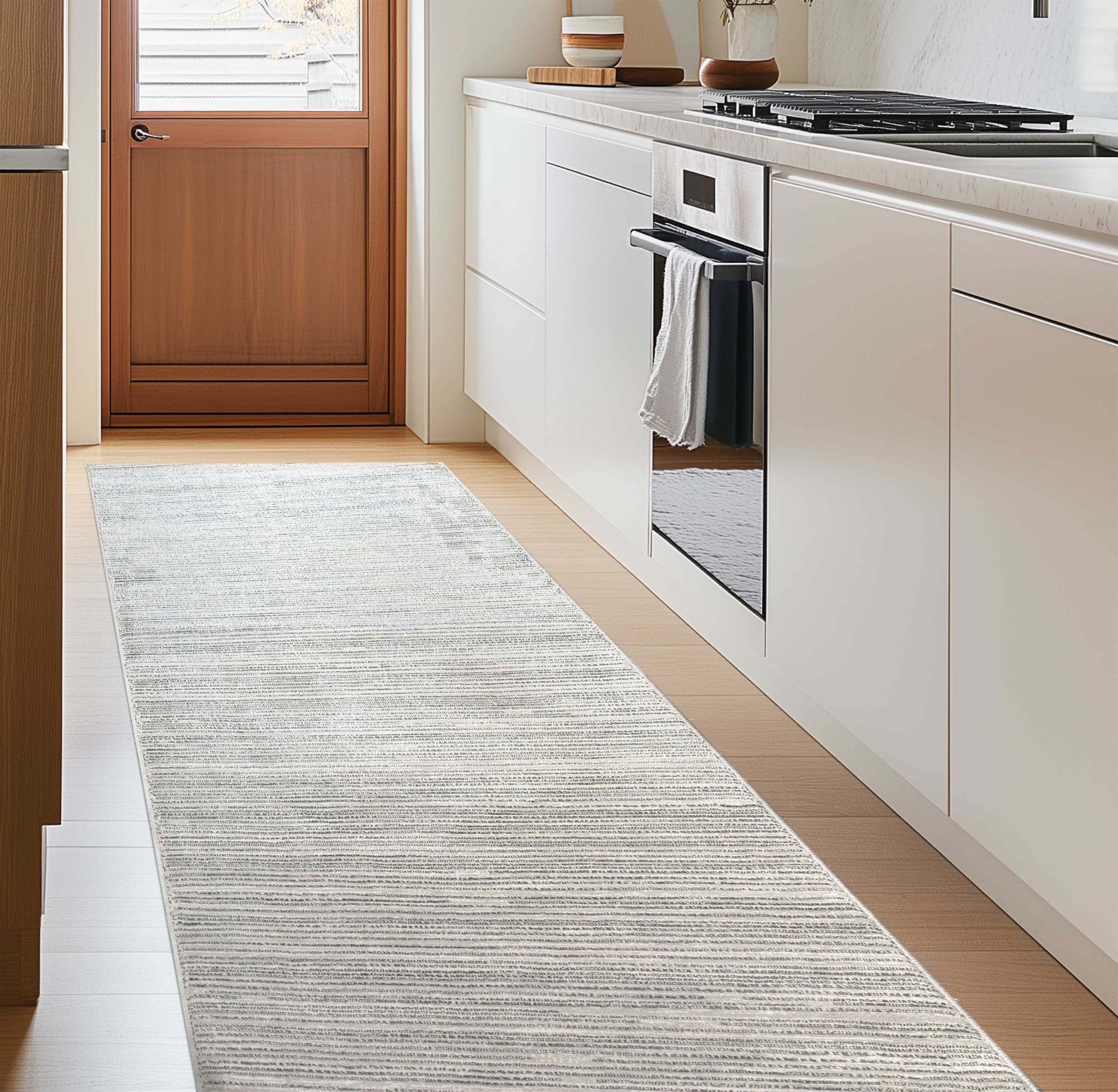 Ethereal Whisper Custom Size Runner - Grey Abstract Choose Your Runner Length - Perfect For Hallway, Stairs & Kitchen - Well Woven - In a Kitchen V2