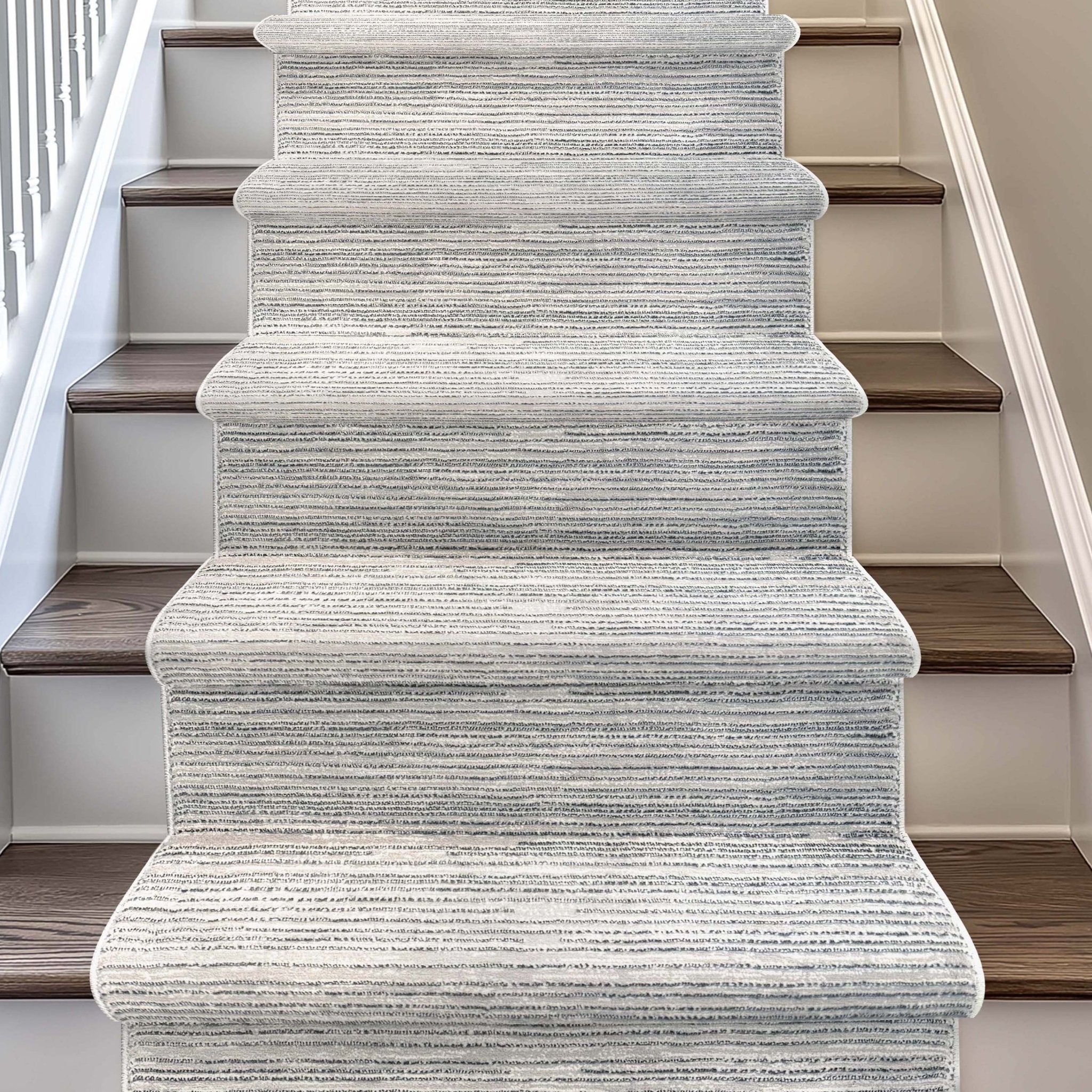 The Abstract Shapes Tidal Sands Textured Design Made-to-Measure Custom Rug for Your Space on stairs