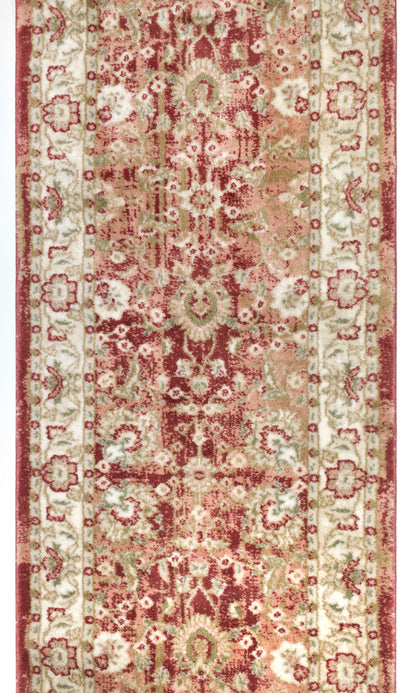 IND-100 Decorative runner rug with intricate pattern in a melange of red and beige tones
