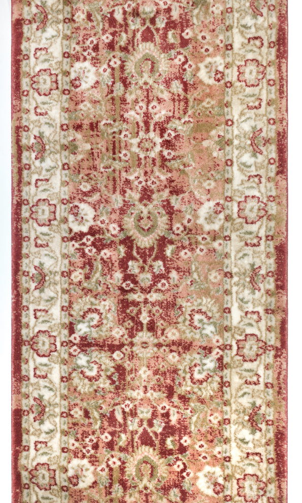 IND-100 Decorative runner rug with intricate pattern in a melange of red and beige tones