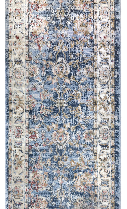 IND-106 Decorative rug with floral pattern in blue and beige tones