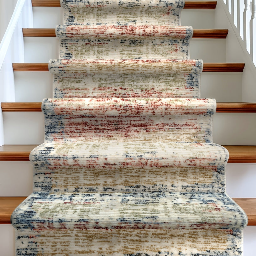 IND-151 Stair runner with multicolor abstract pattern on a staircase