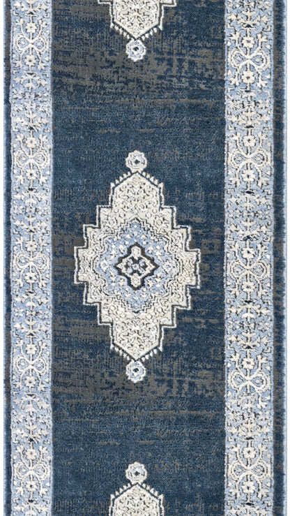 IND-163 Decorative blue runner rug with intricate patterns