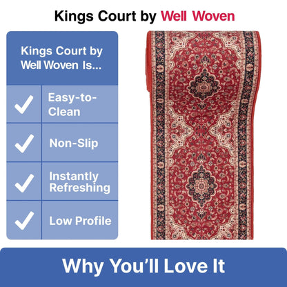 Custom Size Runner Gene Medallion Persian Red Select Your Width x Choose Your Length Machine Washable Hallway Runner Rug Well Woven