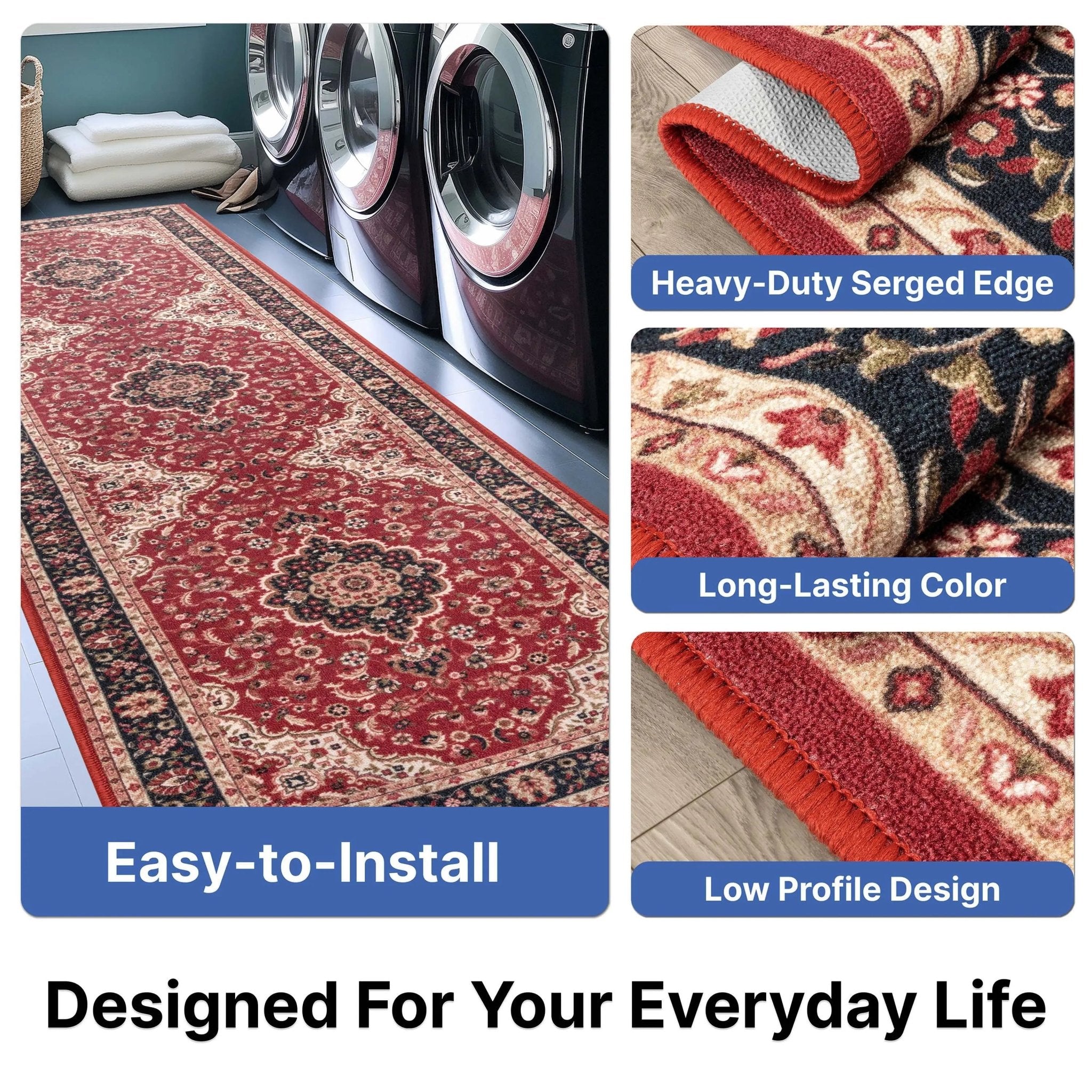 Custom Size Runner Gene Medallion Persian Red Select Your Width x Choose Your Length Machine Washable Hallway Runner Rug Well Woven