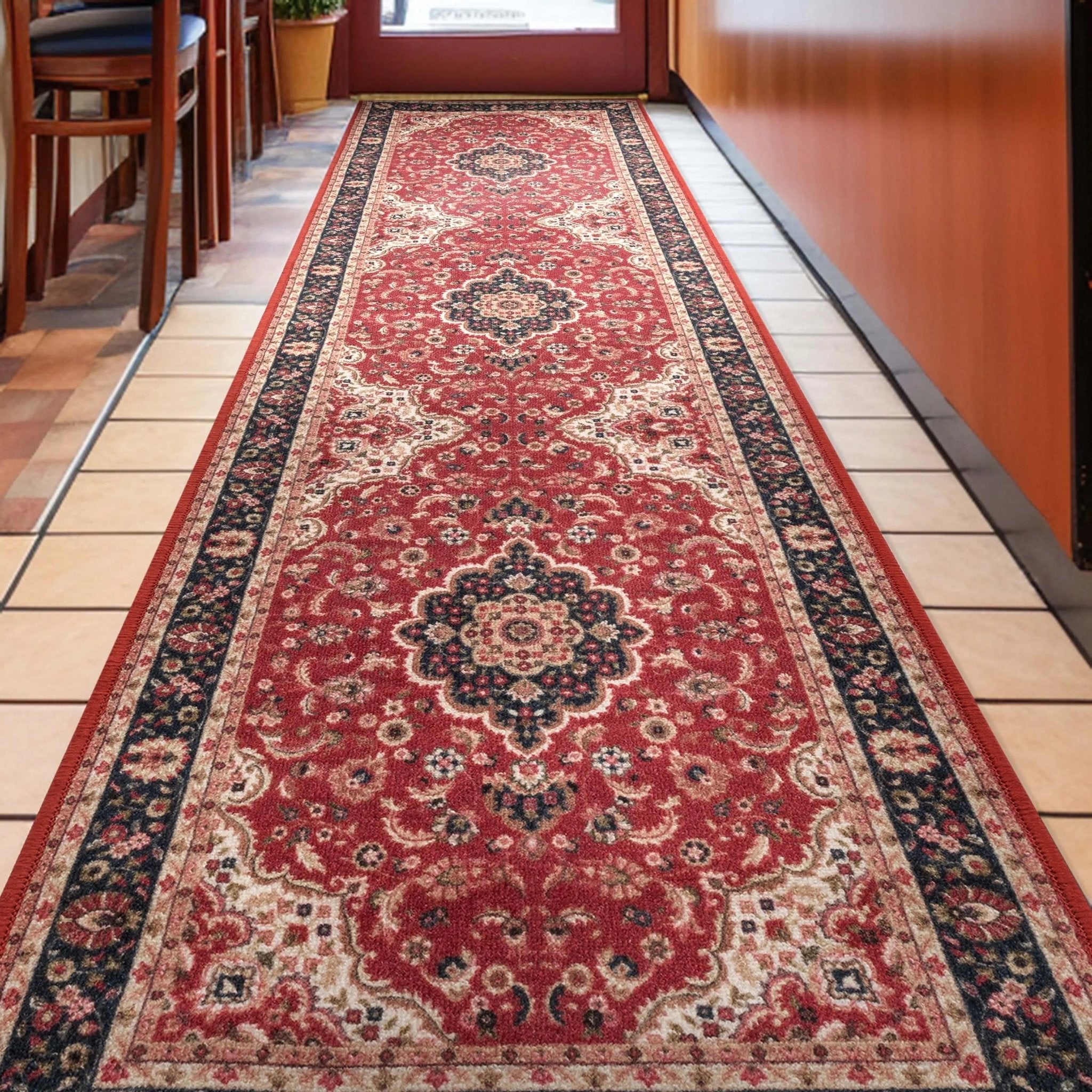 Custom Size Runner Gene Medallion Persian Red Select Your Width x Choose Your Length Machine Washable Hallway Runner Rug Well Woven