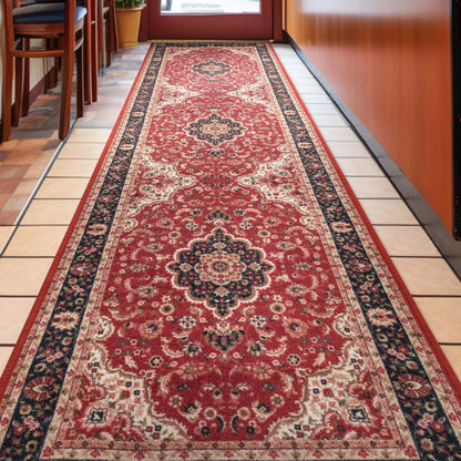 Custom Size Runner Gene Medallion Persian Red Select Your Width x Choose Your Length Machine Washable Hallway Runner Rug Well Woven