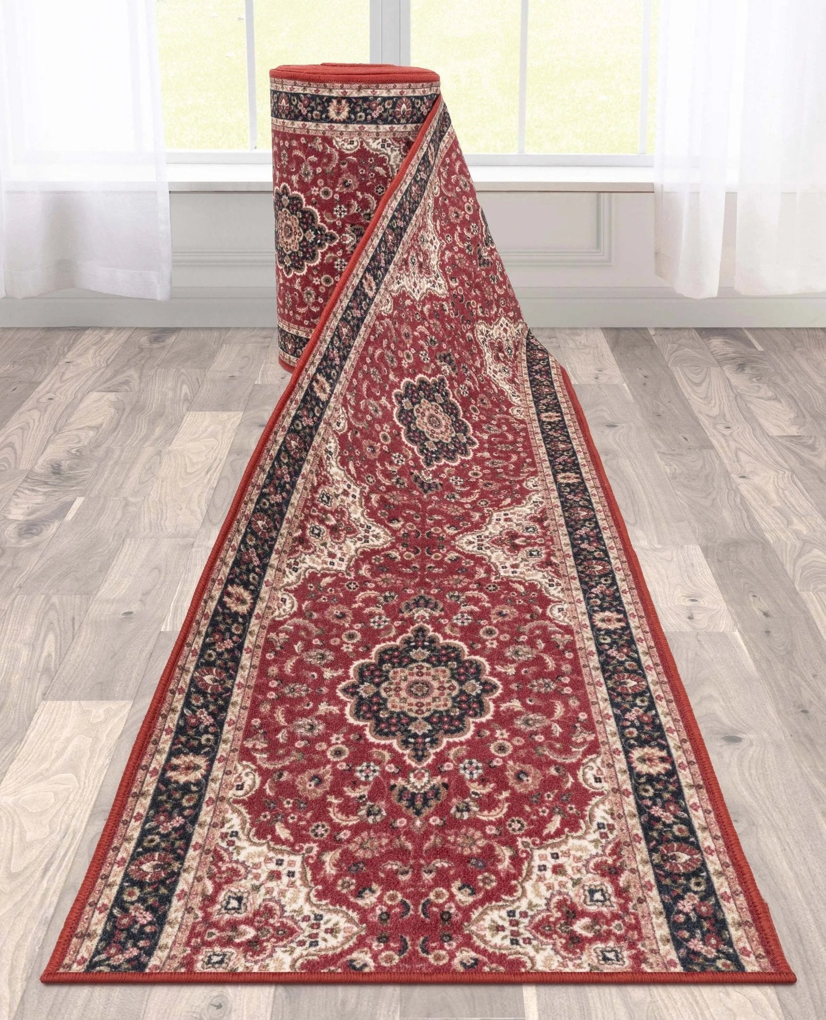 Custom Size Runner Gene Medallion Persian Red Select Your Width x Choose Your Length Machine Washable Hallway Runner Rug Well Woven