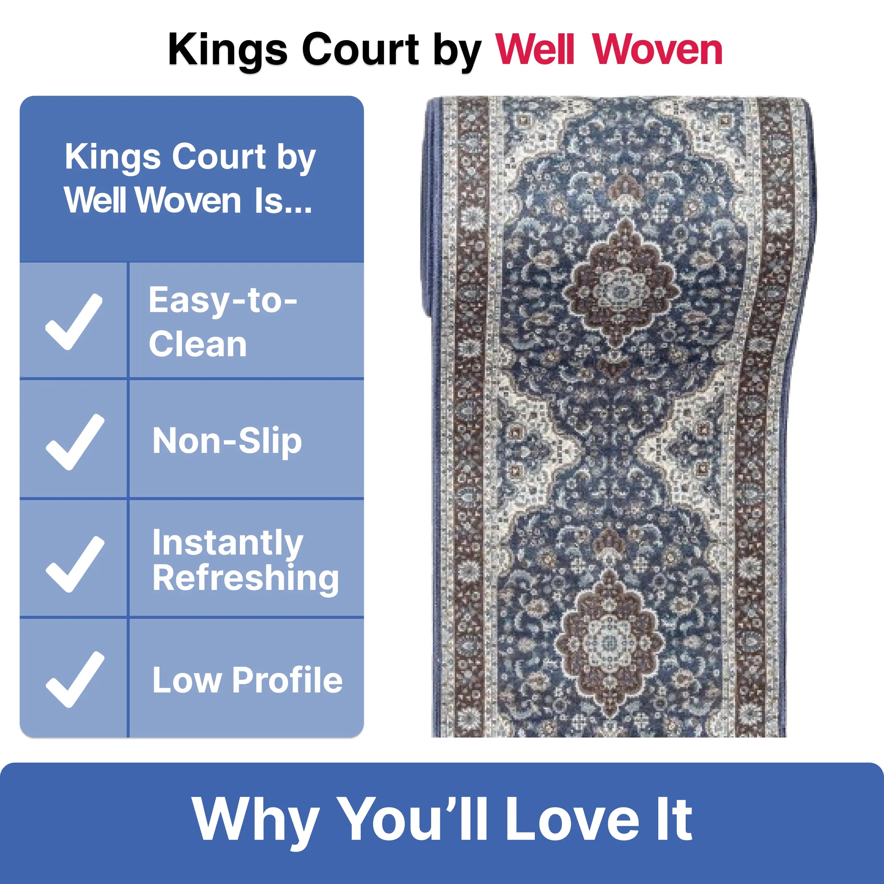 Custom Size Runner Gene Medallion Persian Blue Select Your Width x Choose Your Length Machine Washable Hallway Runner Rug Well Woven