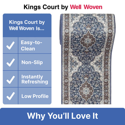 Custom Size Runner Gene Medallion Persian Blue Select Your Width x Choose Your Length Machine Washable Hallway Runner Rug Well Woven