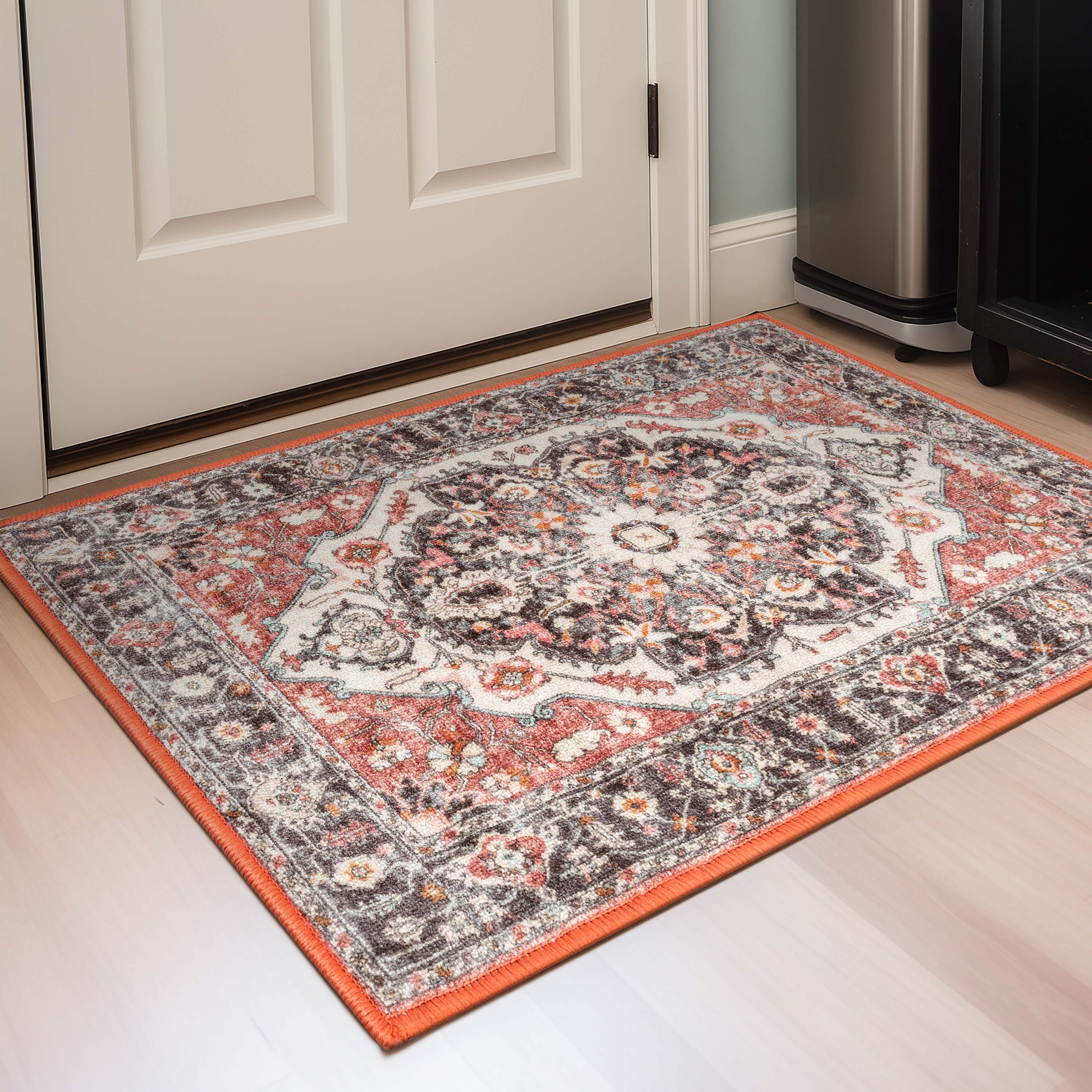 Zazzu Medallion Multi Non-Slip Washable Rug with Rubber Backing for High-Traffic Areas Well Woven