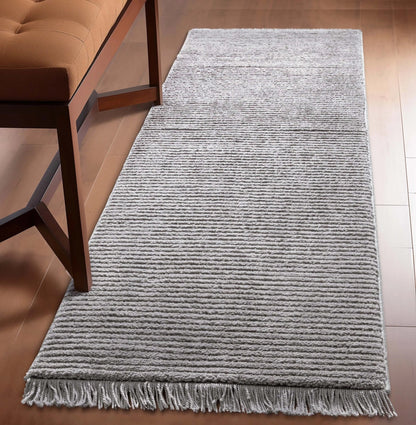 Carlow Solid & Striped Textured Taupe Ivory Ultra Soft High-Low Shag Rug Well Woven