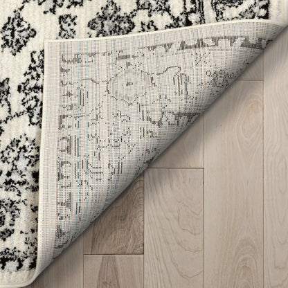 Palace Persian Oriental Botanical Ivory Grey High-Low Rug Well Woven