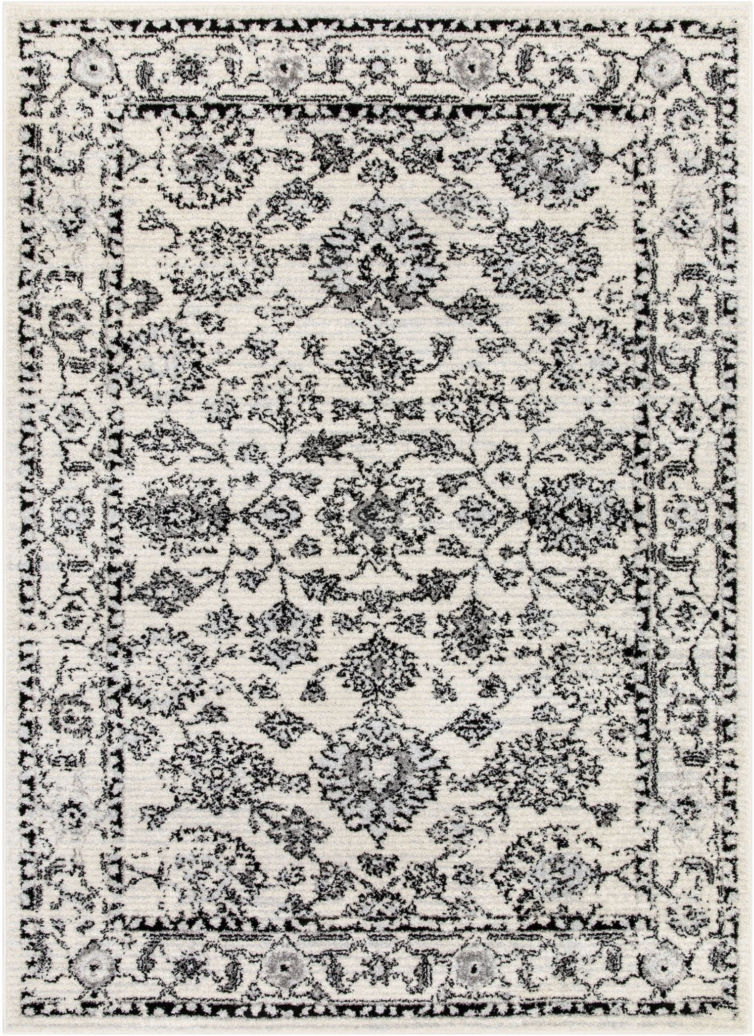 Palace Persian Oriental Botanical Ivory Grey High-Low Rug Well Woven