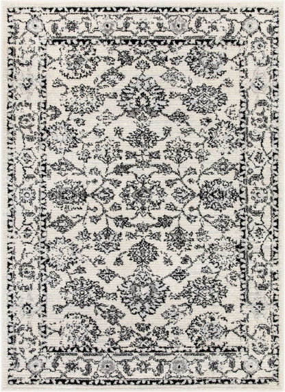 Palace Persian Oriental Botanical Ivory Grey High-Low Rug Well Woven