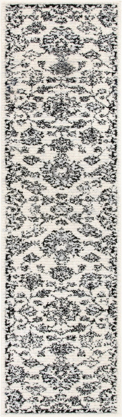 Palace Persian Oriental Botanical Ivory Grey High-Low Rug Well Woven