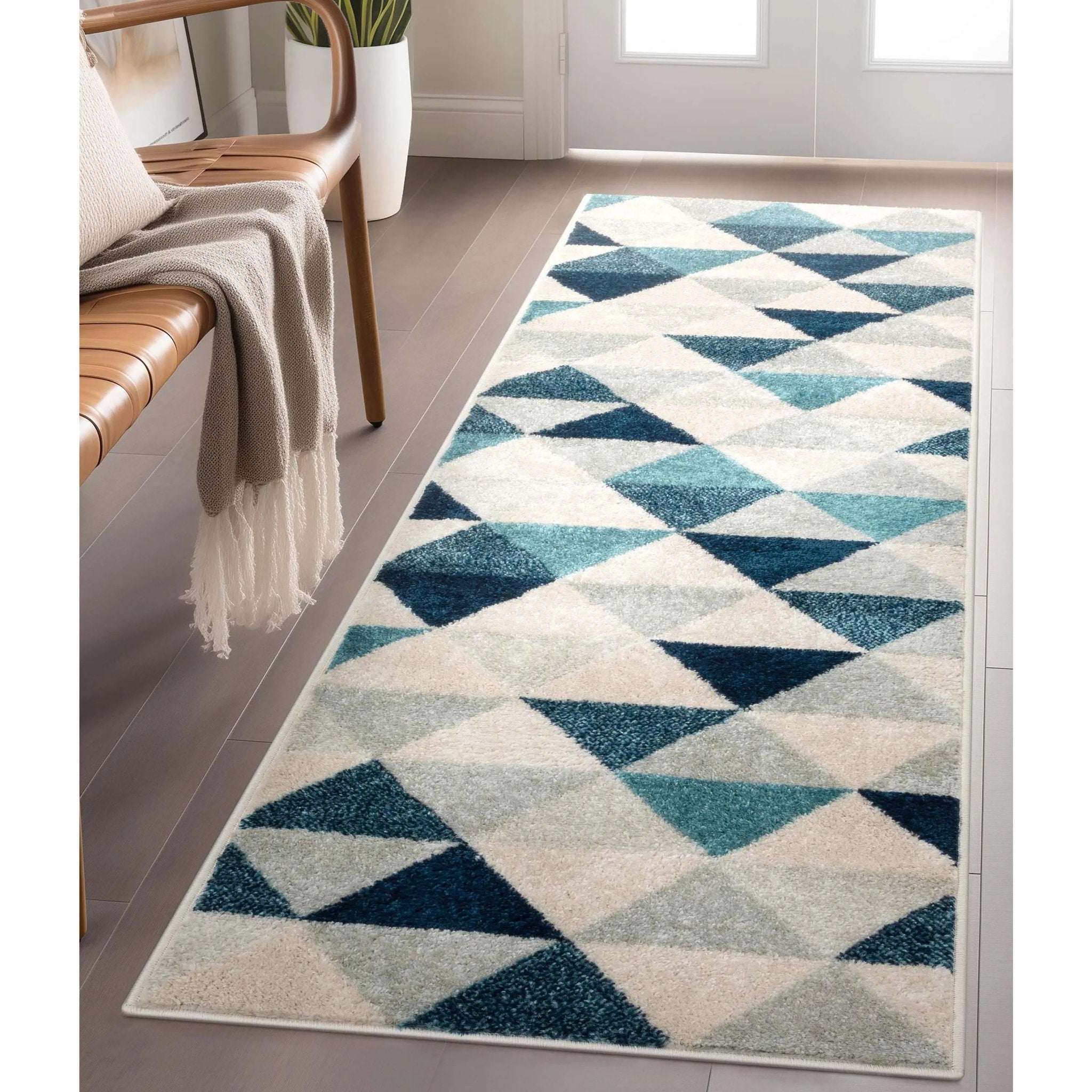 Alvin Blue Modern Geometric Rug Well Woven