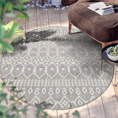 Nord Moroccan Tribal Indoor Outdoor Light Grey Flatweave Rug Well Woven