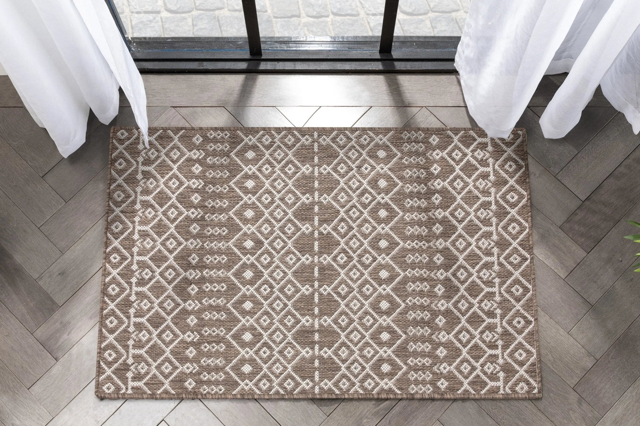 Nord Moroccan Tribal Indoor Outdoor Taupe Flatweave Rug Well Woven
