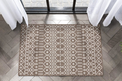 Nord Moroccan Tribal Indoor Outdoor Taupe Flatweave Rug Well Woven