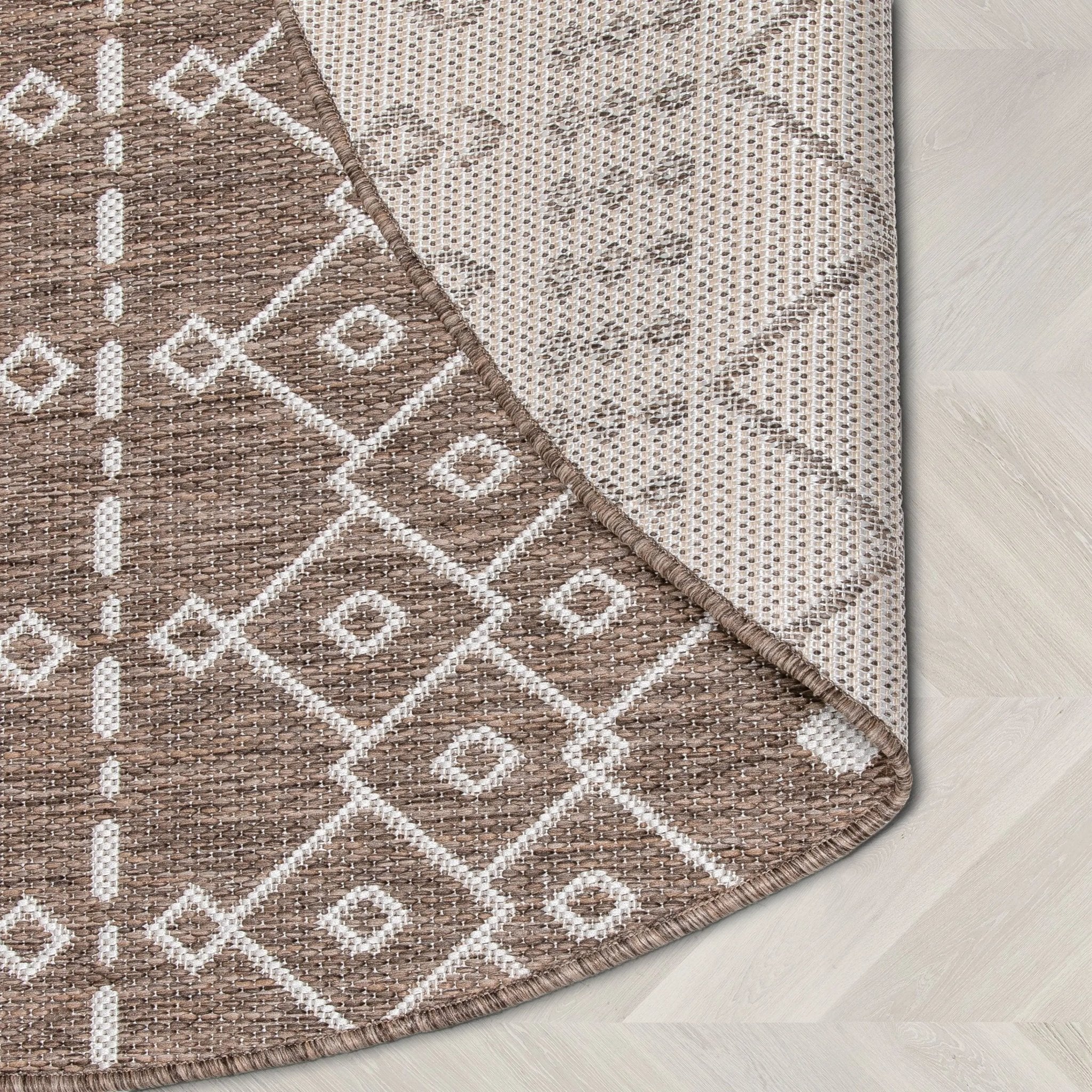 Nord Moroccan Tribal Indoor Outdoor Taupe Flatweave Rug Well Woven
