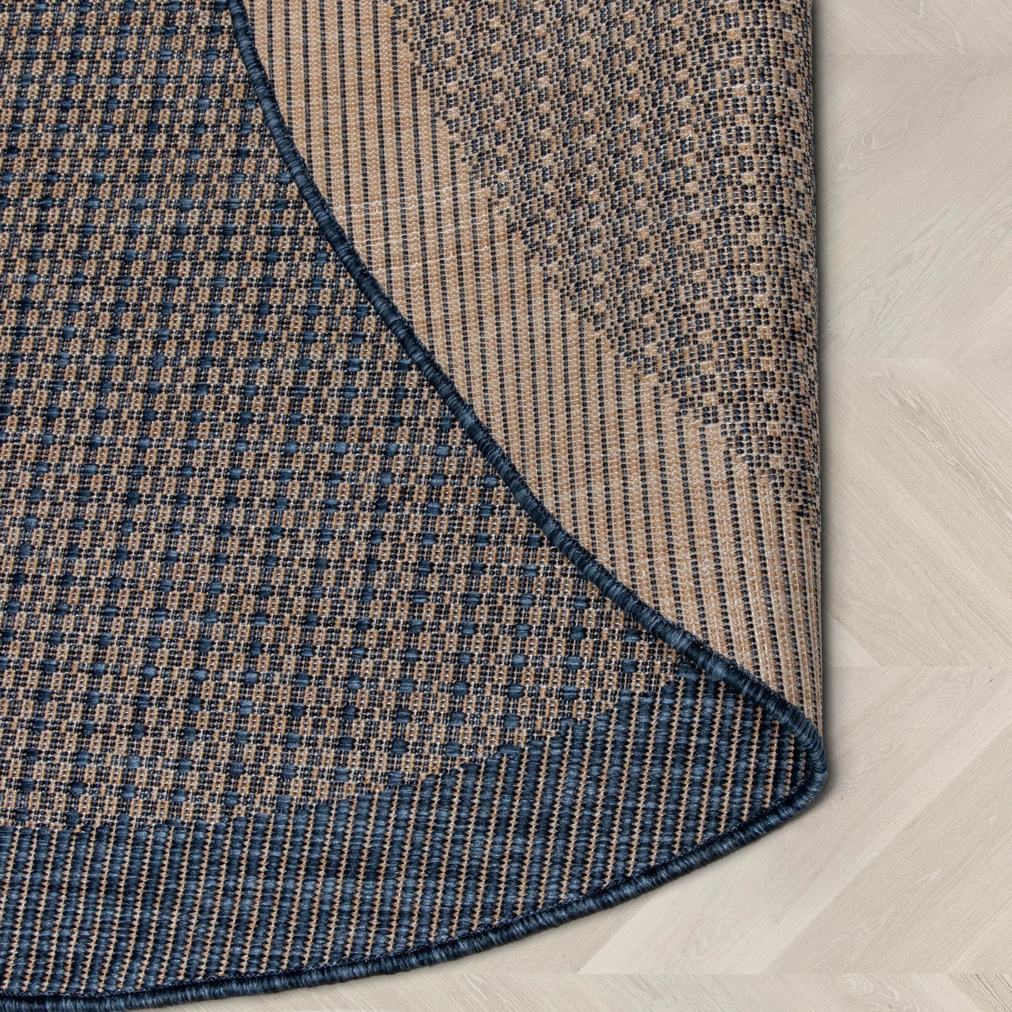 Odin Solid & Striped Border Indoor Outdoor Blue Flatweave Rug Well Woven