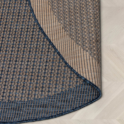 Odin Solid & Striped Border Indoor Outdoor Blue Flatweave Rug Well Woven